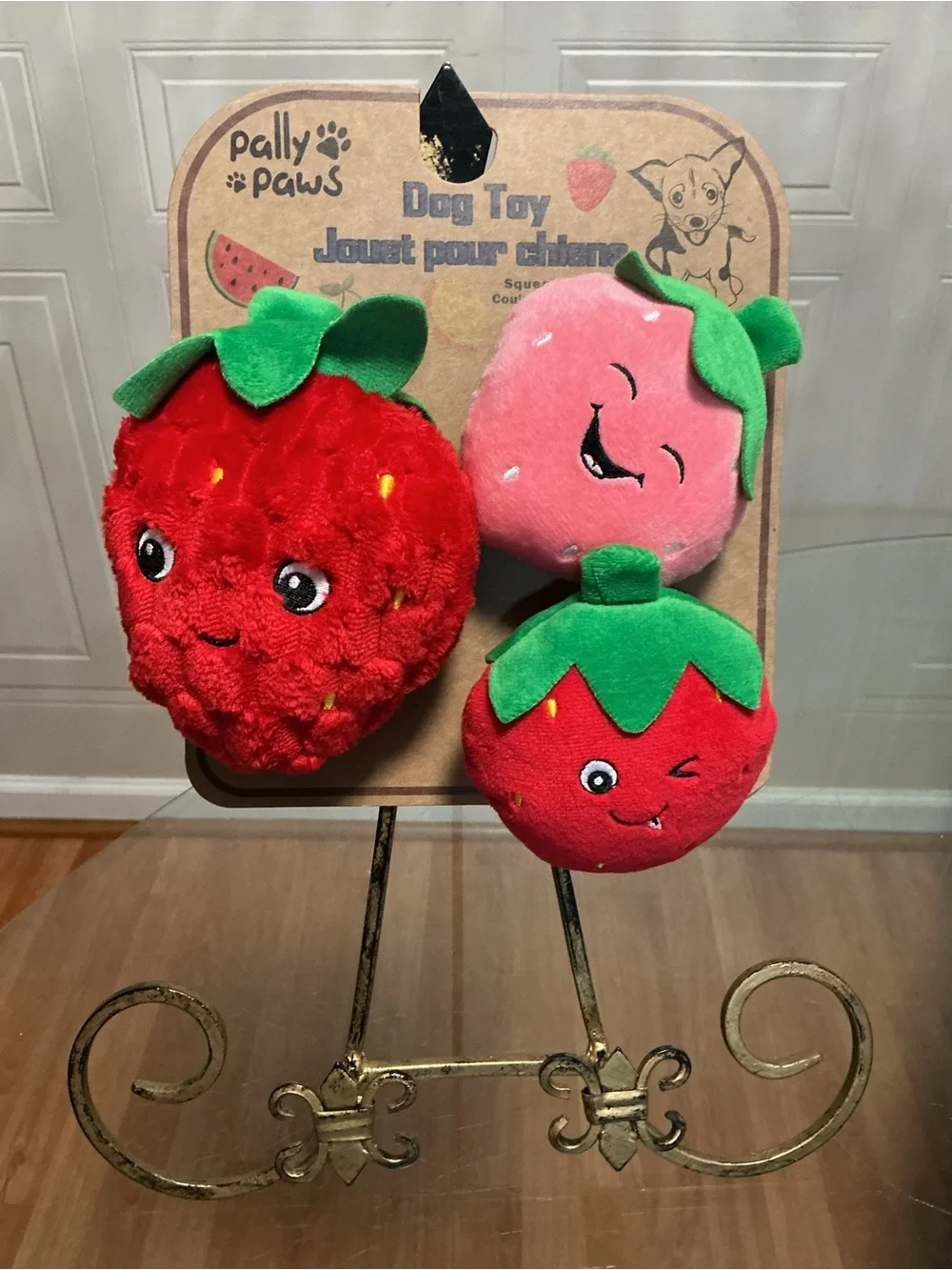 Pally Paws~ Set / 3 Strawberry And Pcs Dog Toy with Clinker & Squeaker 6”
